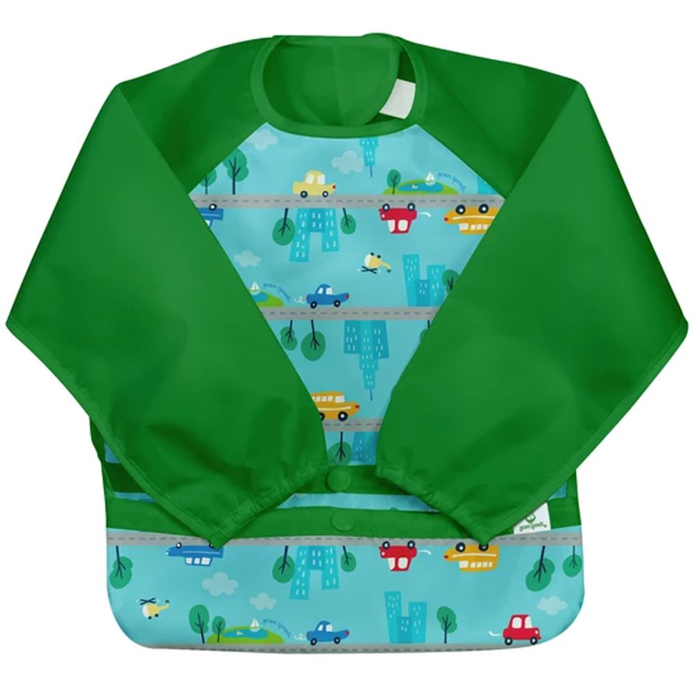 美國 green sprouts - 小綠芽魔鬼氈雙面防水/防食物掉落長袖圍兜單入組-汽車世界