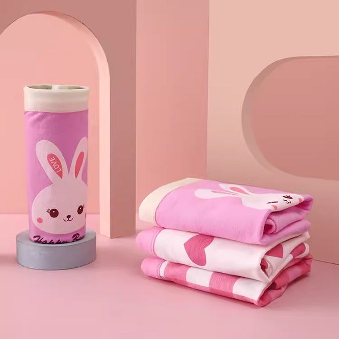 小 pipi - 有機純棉兒童四角平口內褲3件組_女童-愛心兔兔