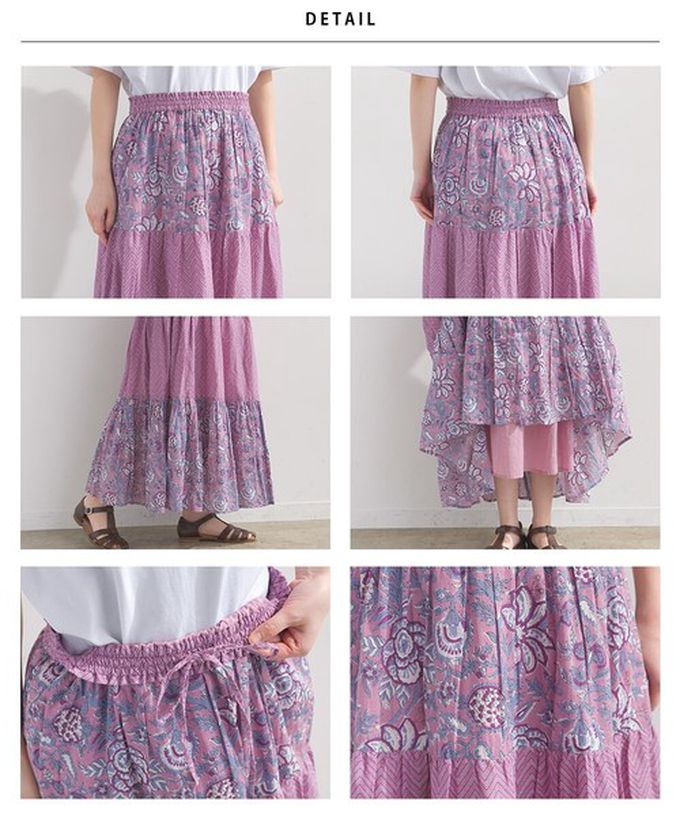 日本 OMNES - 100%印度棉 奢華圖騰長裙-紫