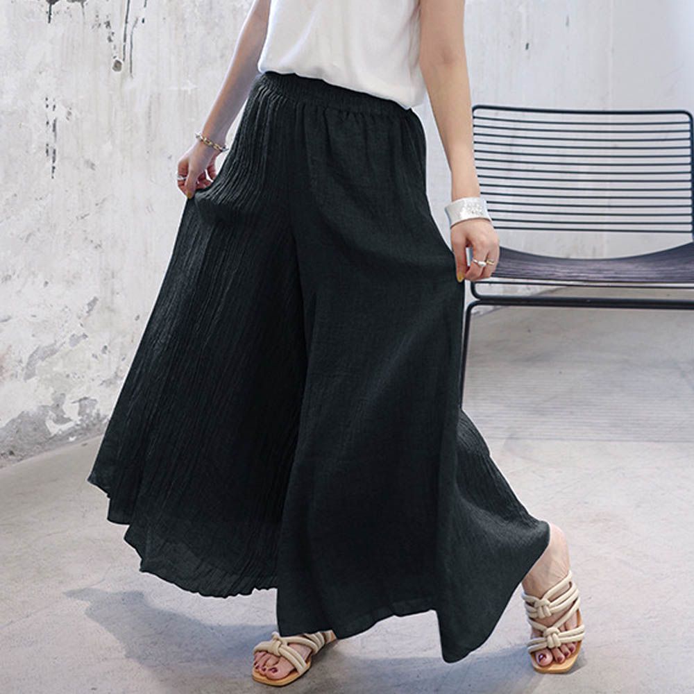 優雅百搭舒適顯瘦寬褲-含內裡-黑色 (F)