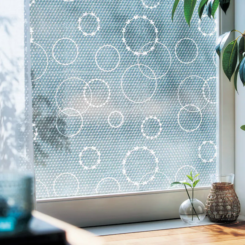 日本千趣會 - 日本製 95%抗UV光影窗貼(氣泡黏貼式)-圓圈線條