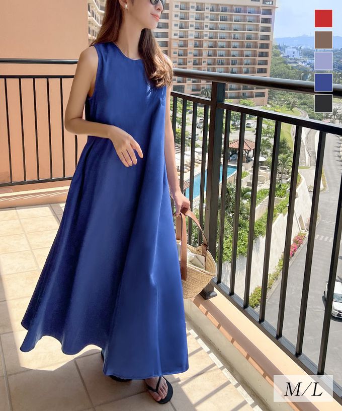 日本 Kobe Lettuce - 時尚休閒A字傘狀無袖洋裝-黑