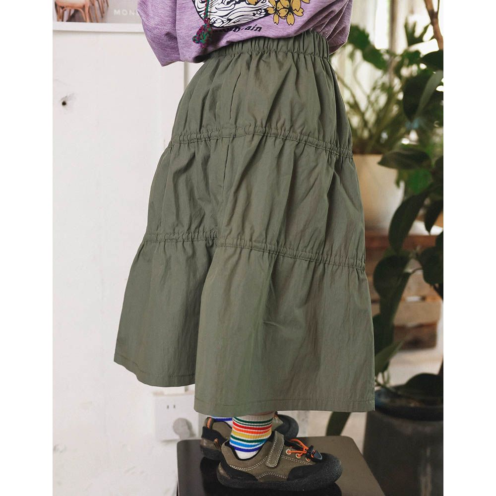 腰鬆緊層次蛋糕長裙-綠色