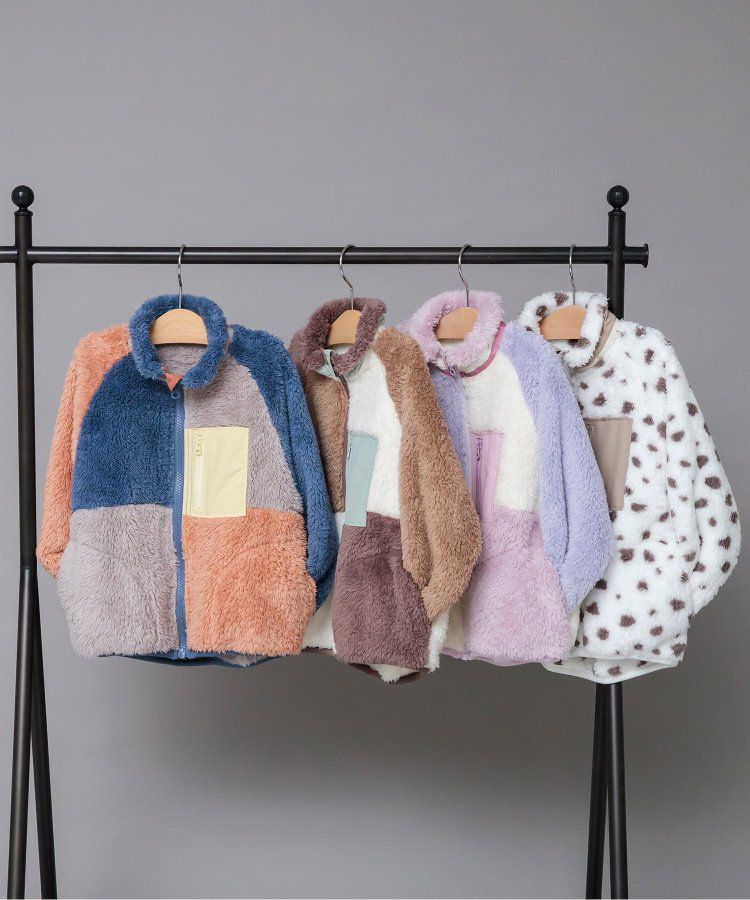 日本 apres les cours - 蓬鬆拼接風多彩絨毛外套-摩卡系