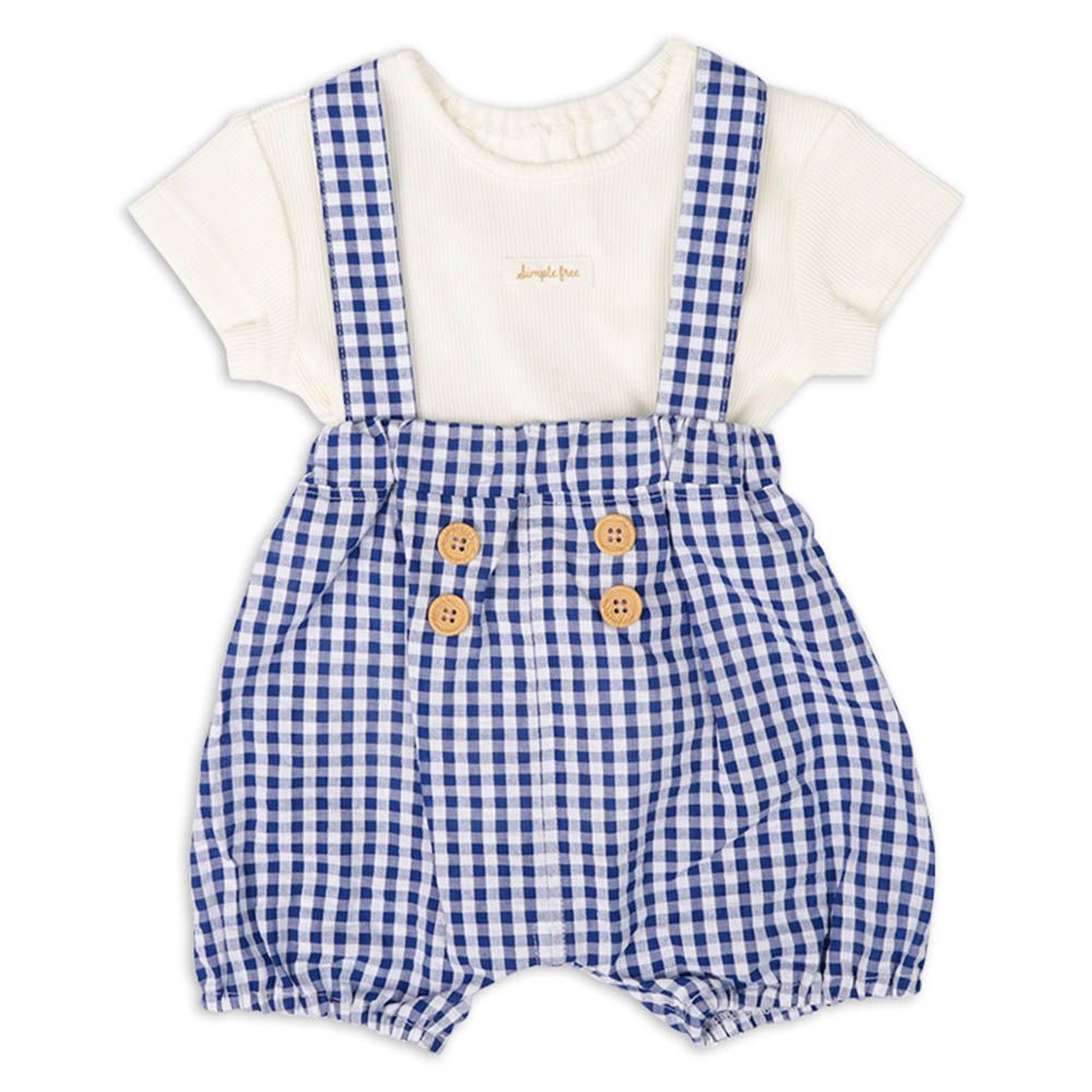 吊帶褲+T恤-藍色