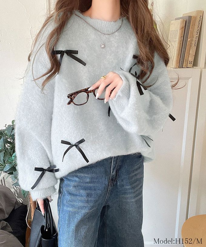 日本 Classical Elf - 甜美滿點 毛海蝴蝶結浪漫毛衣-白