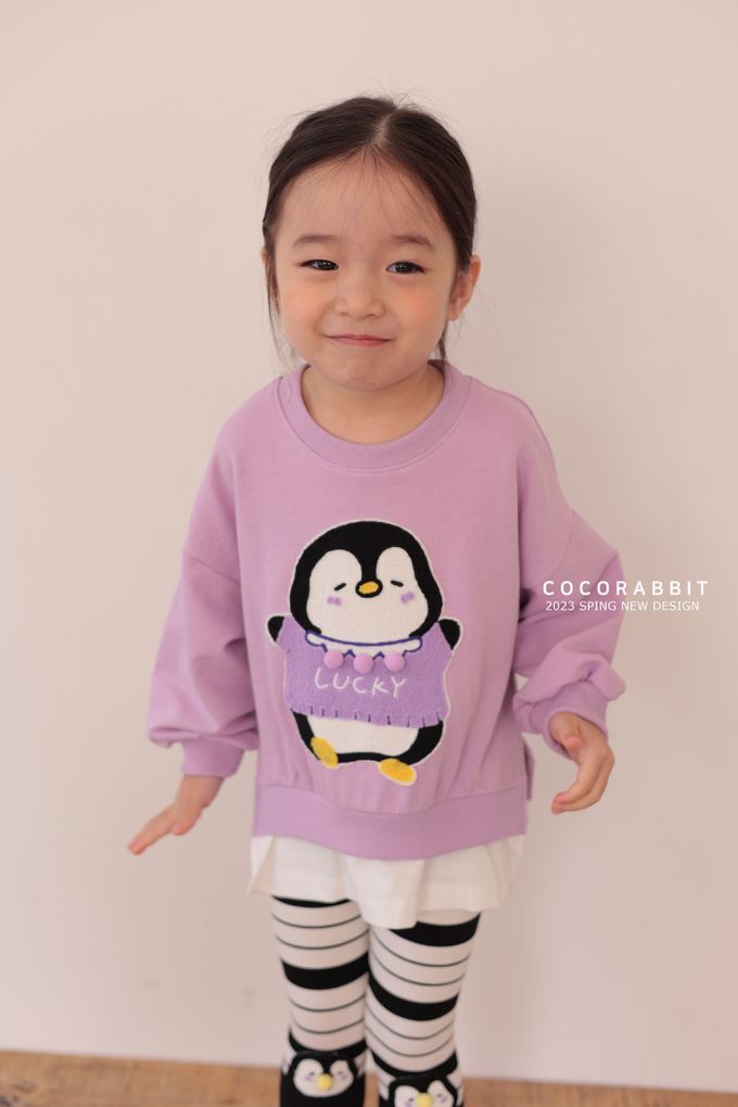 韓國 Coco rabbit - 假兩件幸運企鵝印長袖上衣-粉