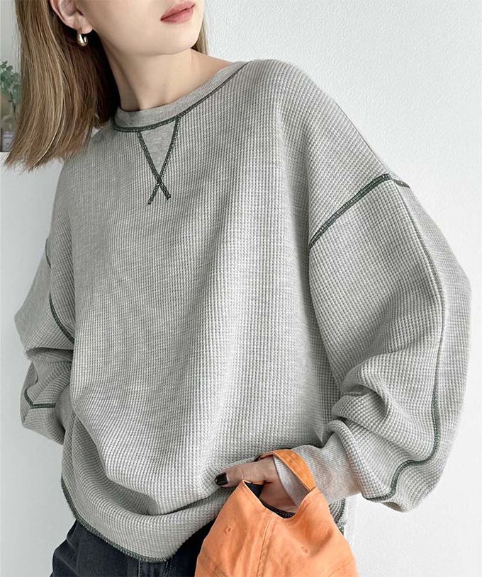 日本 Classical Elf - Java 華夫格車線薄長袖上衣-淺灰