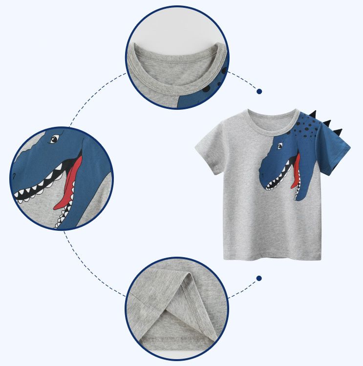 短袖棉T-立體大恐龍-灰色