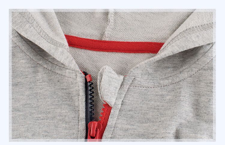 純棉連帽外套-撞色條紋-灰色x紅色