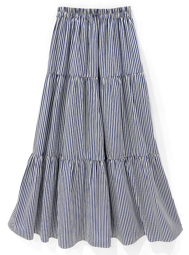 日本 GRL - 百搭簡約直條紋蛋糕裙-深藍