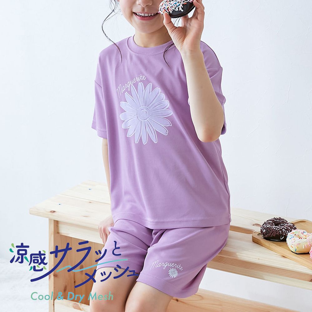 涼感速乾網眼 短袖家居服套裝-大花朵-薰衣草