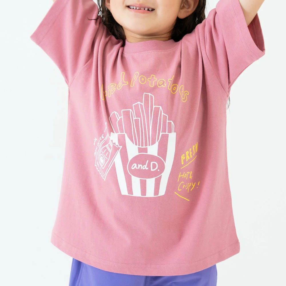 100%棉 塗鴉系食物印花短袖上衣-薯條-粉紅