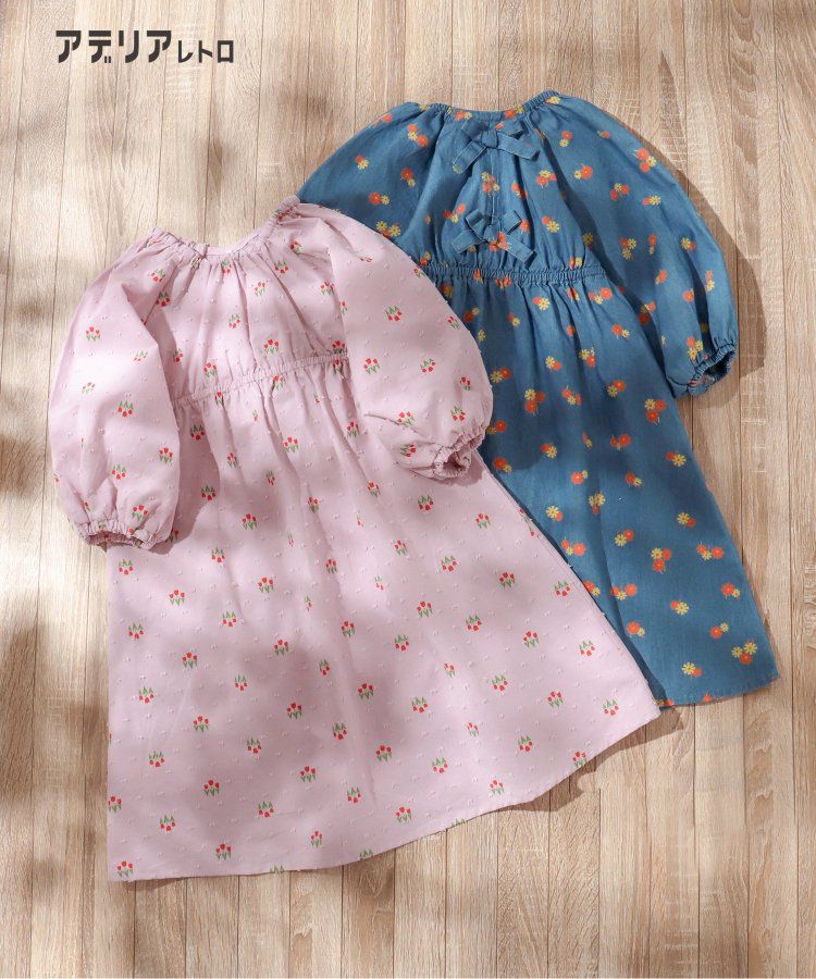 日本 apres les cours - 聯名款 背後蝴蝶結夢幻Ａ字洋裝-粉底小花