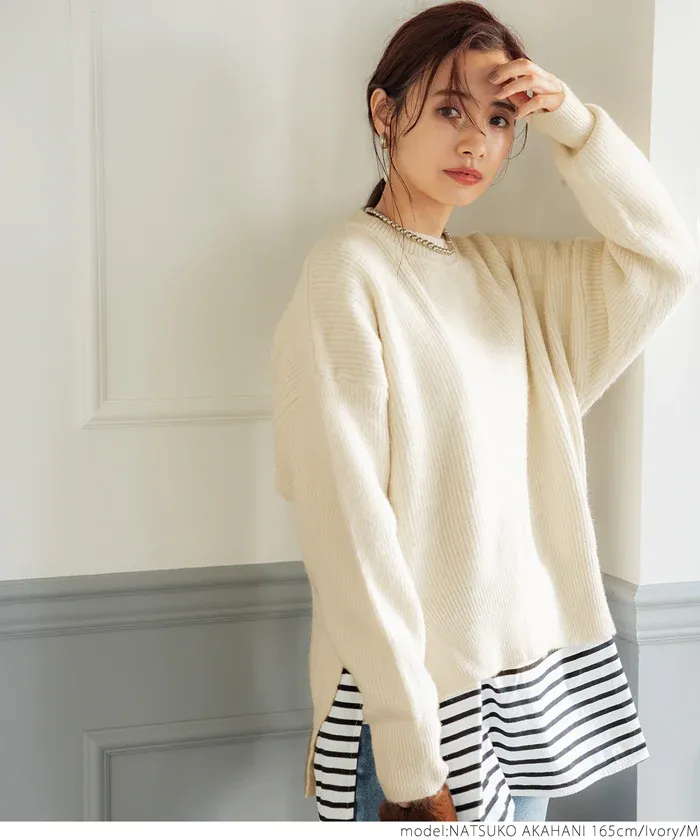 日本 COCA - 前短後長遮臀柔軟毛衣-奶油杏