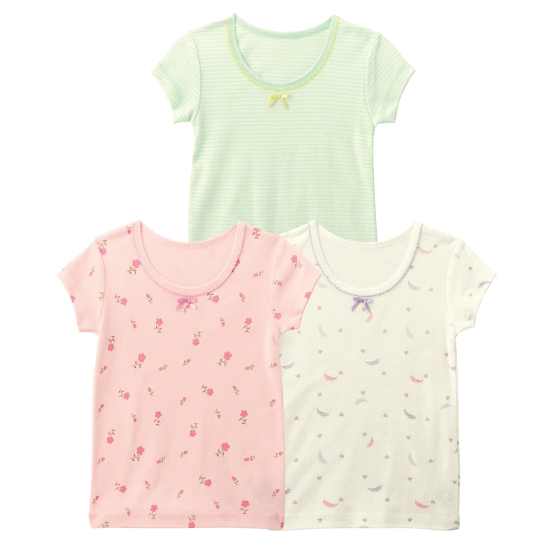 日本千趣會 - 超值內衣三件組 (短袖)-碎花-綠粉米