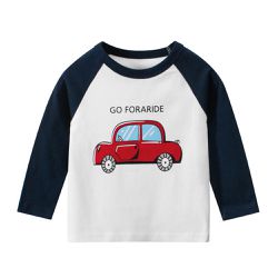 27KIDS - 純棉長袖上衣-紅色轎車-米白+藏青