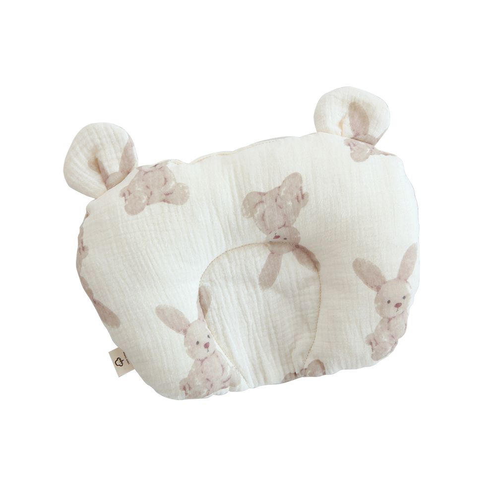 JoyNa - 嬰兒定型枕 紗布透氣枕頭 新生兒防扁頭枕頭-萌萌兔 (22*26*5cm)