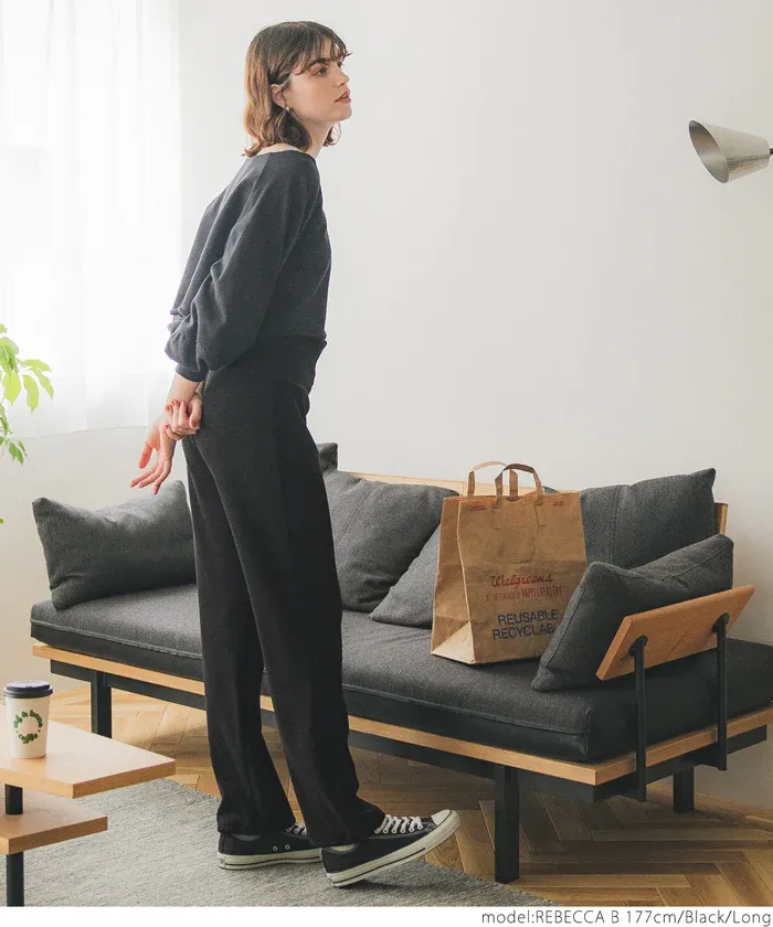 日本 COCA - 棉混舒適羅紋長褲-黑