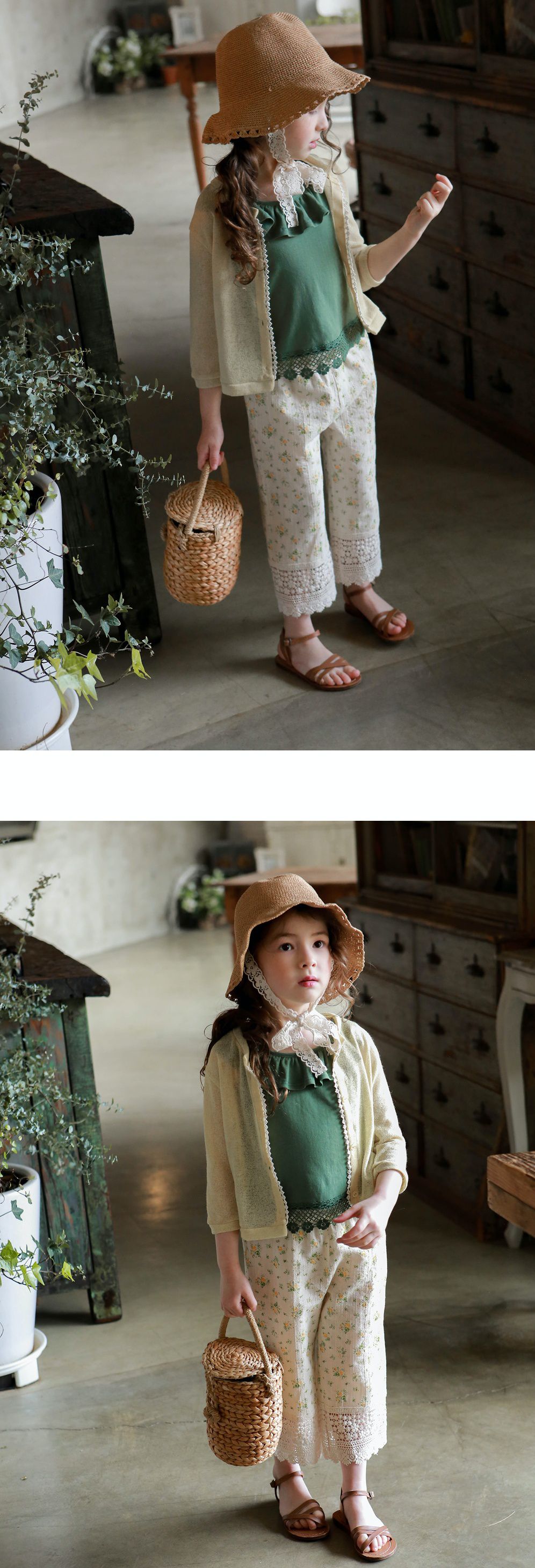 韓國 PuellaFLO - 荷葉圓領菱格鏤空露背上衣-綠