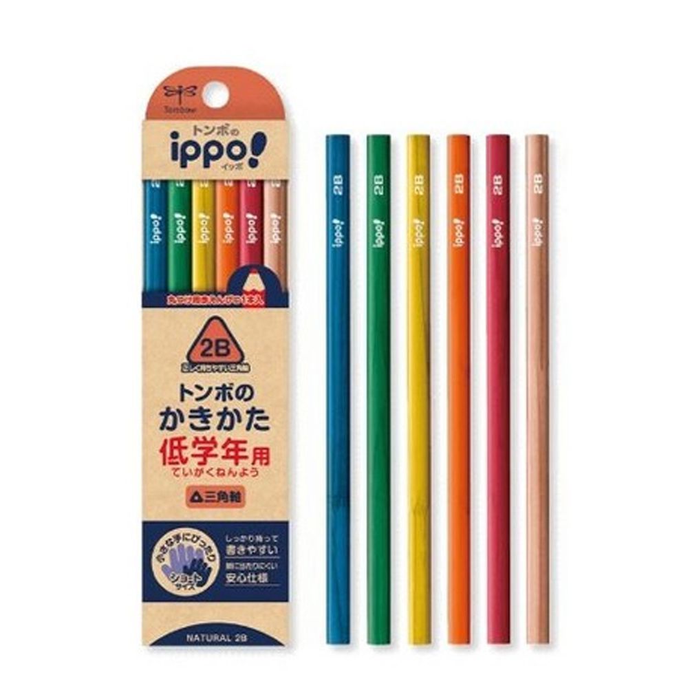 日本文具代購 - Tombow低學年用三角鉛筆12支(含紅色鉛筆*1)-2B-彩虹
