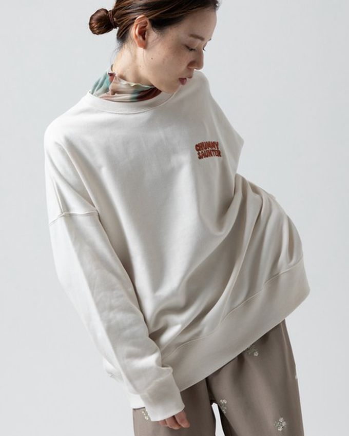 日本 gleam - 裏毛寬版甜點好友印花大學T-奶油米x棕