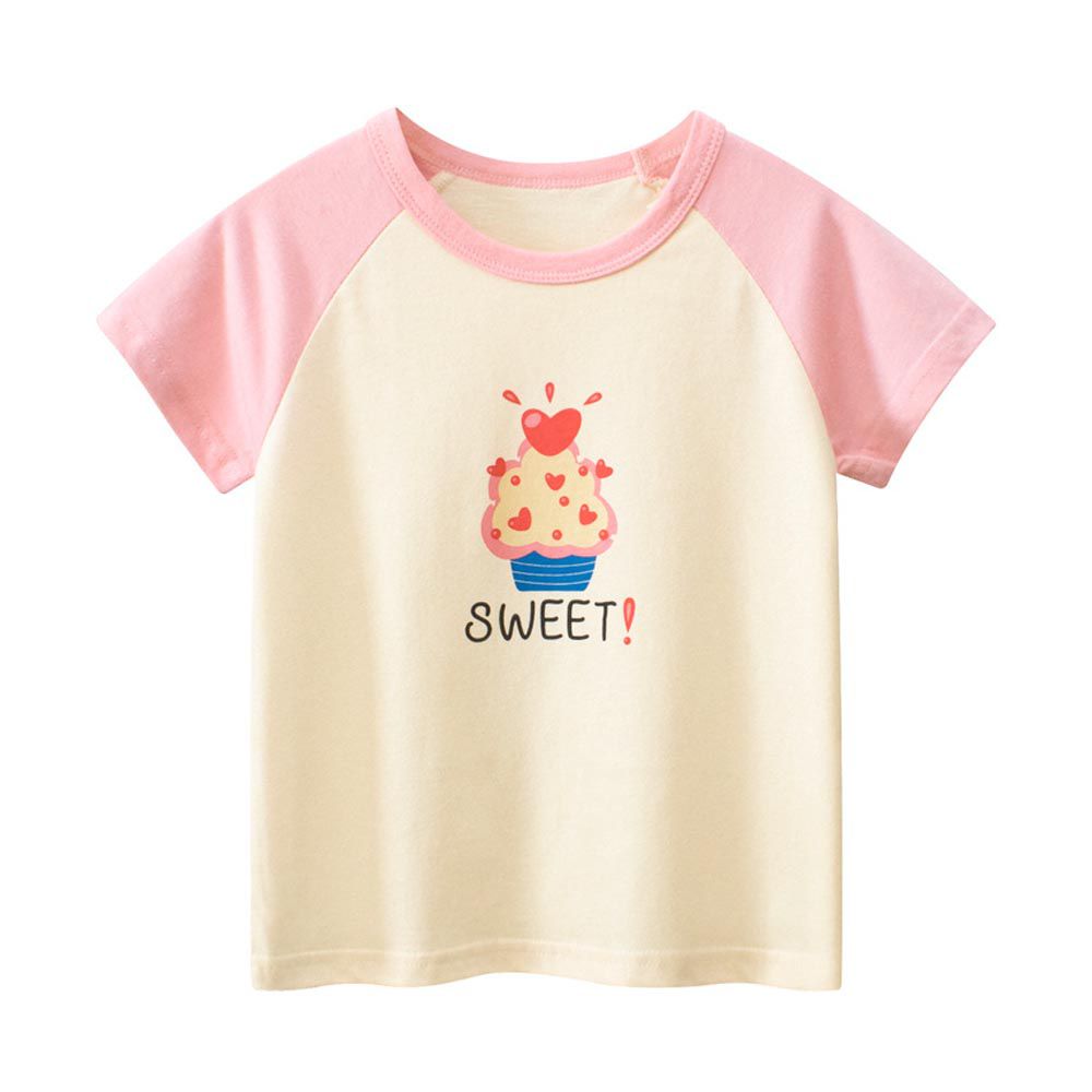 27home - 純棉短袖上衣-甜蜜蛋糕-米杏+粉紅