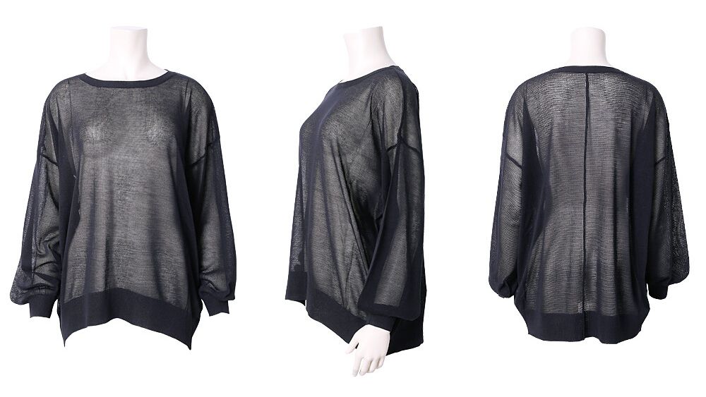 日本女裝代購 - 微透膚圓領針織上衣-黑 (M(Free size))