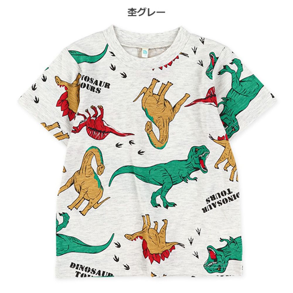 撞色男寶印花短袖上衣-恐龍-淺灰