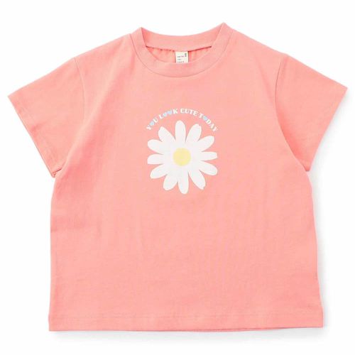 [人氣]俏皮印花短袖上衣-花朵-橘粉