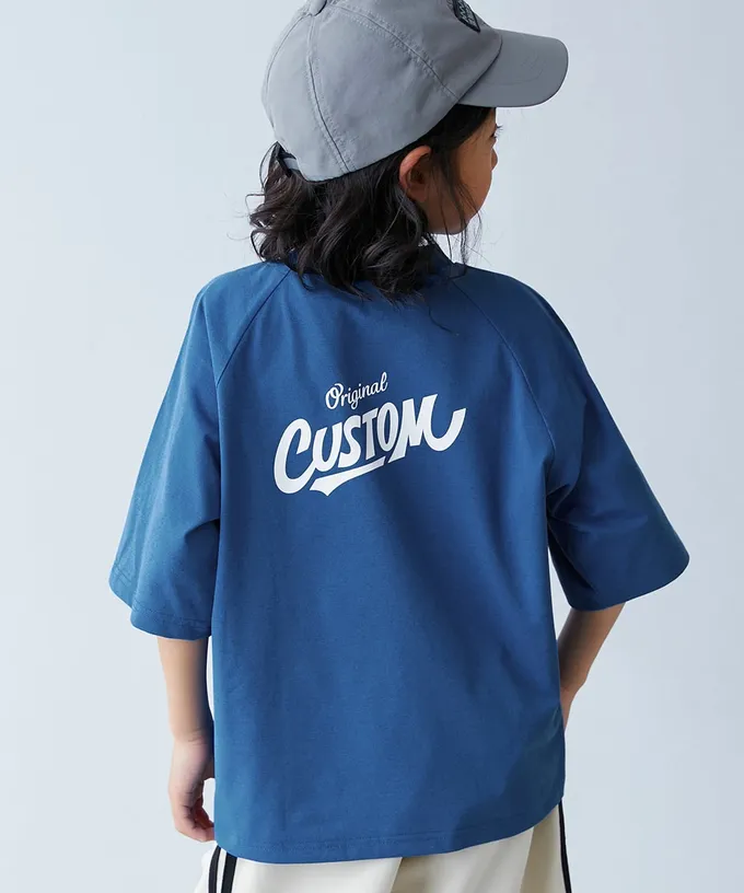 日本 devirock - [快乾防皺]防污機能短袖上衣-撞色-白x藍綠