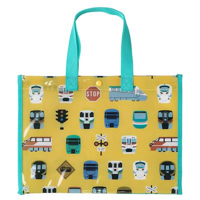 日本 ZOOLAND - 防水PVC手提袋/游泳包-滿版電車-黃色 (25x34cm)