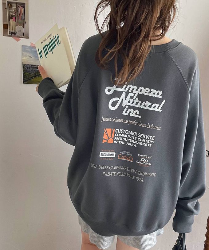 日本 Classical Elf - Java 背後美式logo裏起毛長袖上衣-米灰