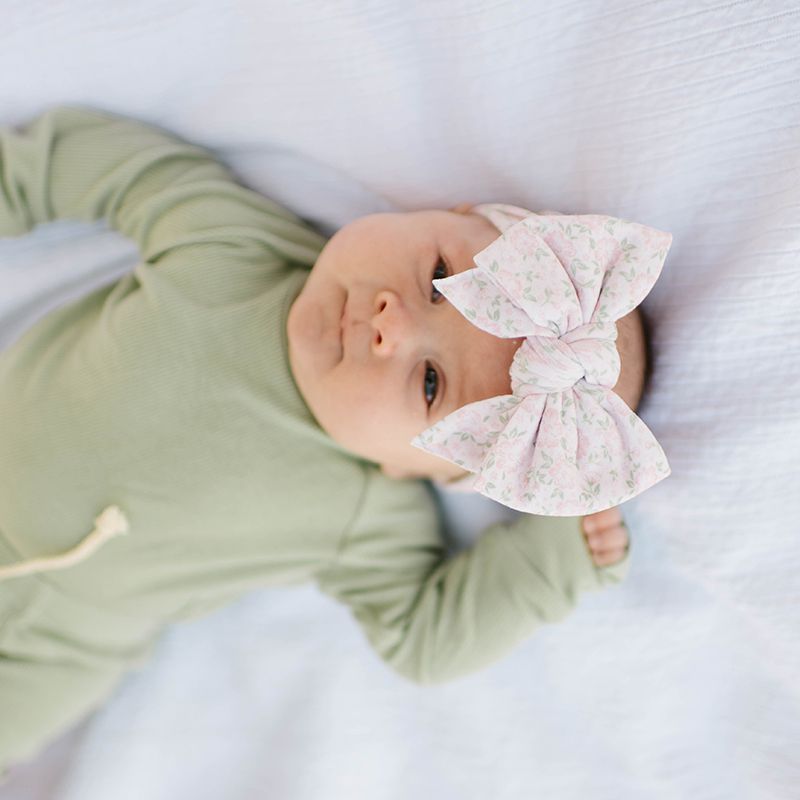 美國baby bling - 純手工超彈/極細緻輕柔/無束縛感蝴蝶結髮帶/髮飾_印花款-粉色波斯菊 (0-5歲適用)