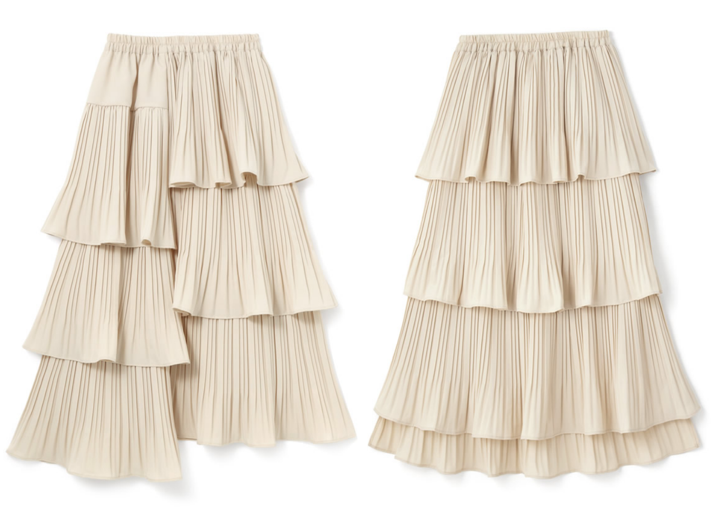 日本 GRL - 2way多層次前短不一貝殼蛋糕百褶裙-淺灰杏