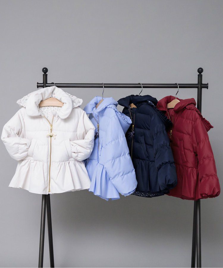 日本 apres les cours - [女孩最愛]愛心金釦夢幻荷葉鋪棉外套-酒紅