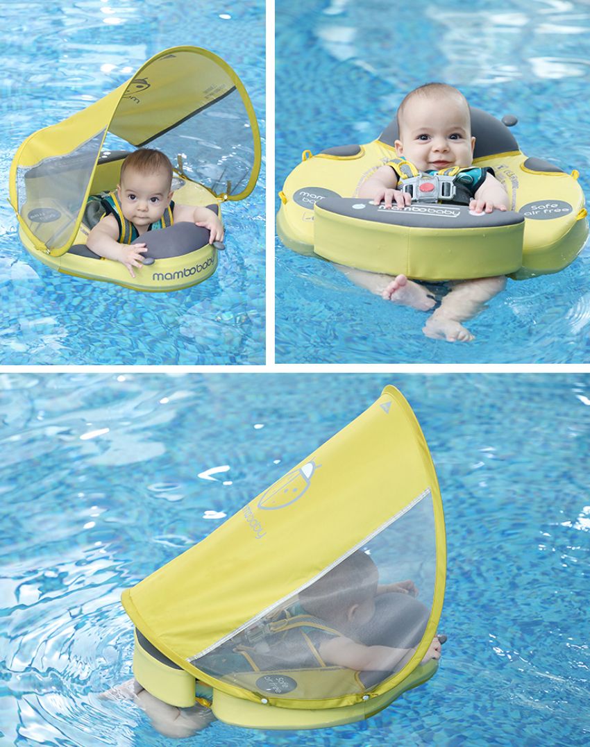 Mambobaby - 可愛甲蟲造型免充氣游泳趴圈(附遮陽罩)-粉色