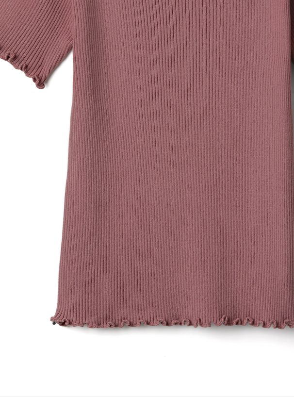 日本 GRL - 圓領木耳捲邊合身短袖上衣-煙燻粉