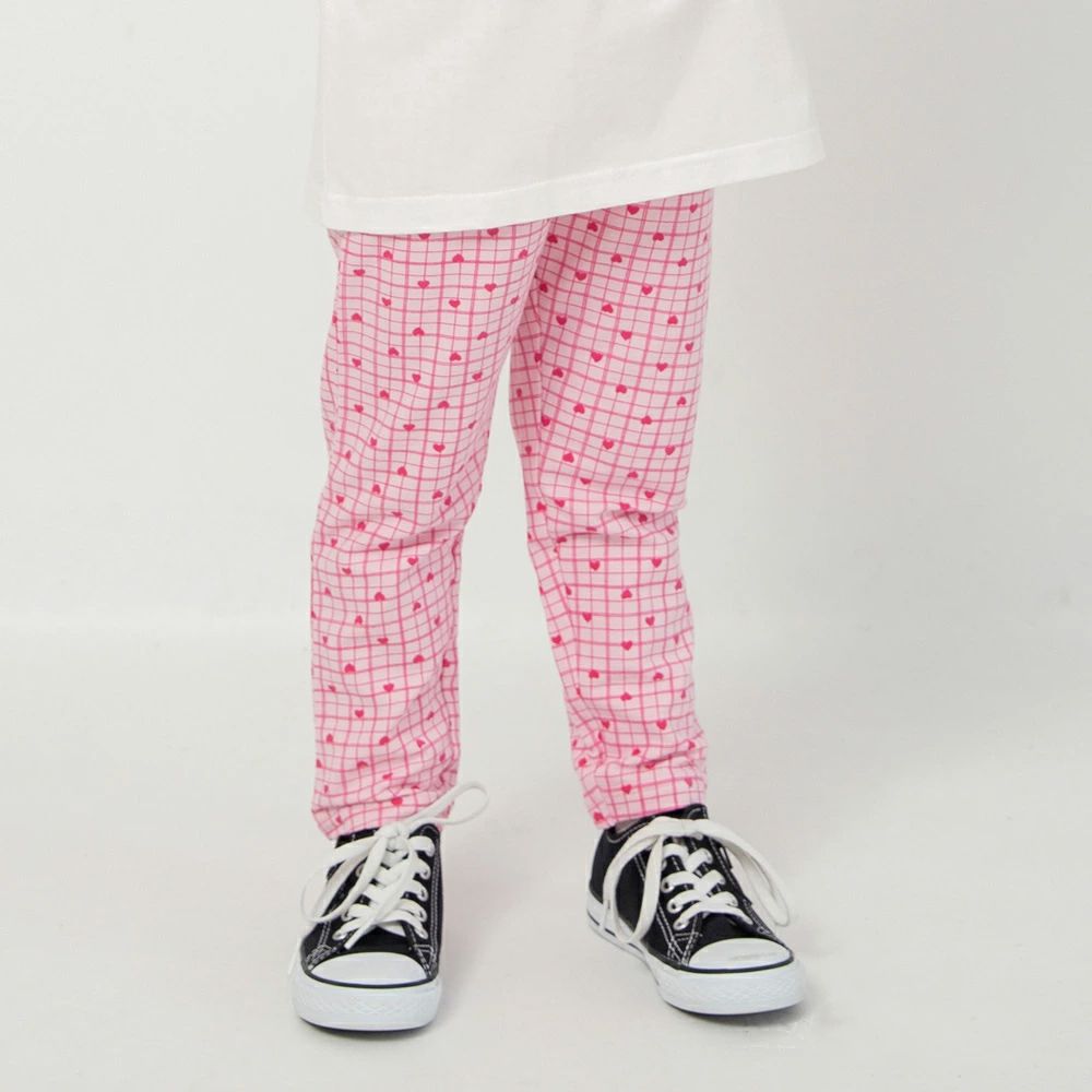 定番超彈力百搭長褲-小愛心格紋-粉紅
