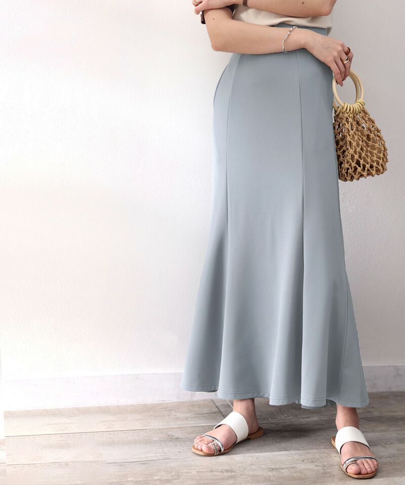 日本 Classical Elf - 百搭質感彈性修身魚尾裙-灰藍