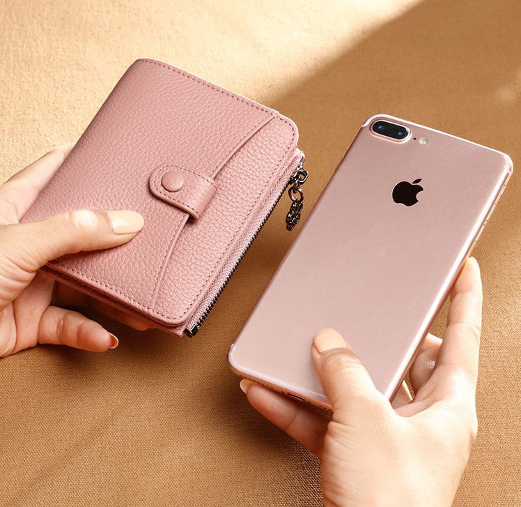 真皮簡約質感拉鏈短夾-紅色 (12x1x10cm)