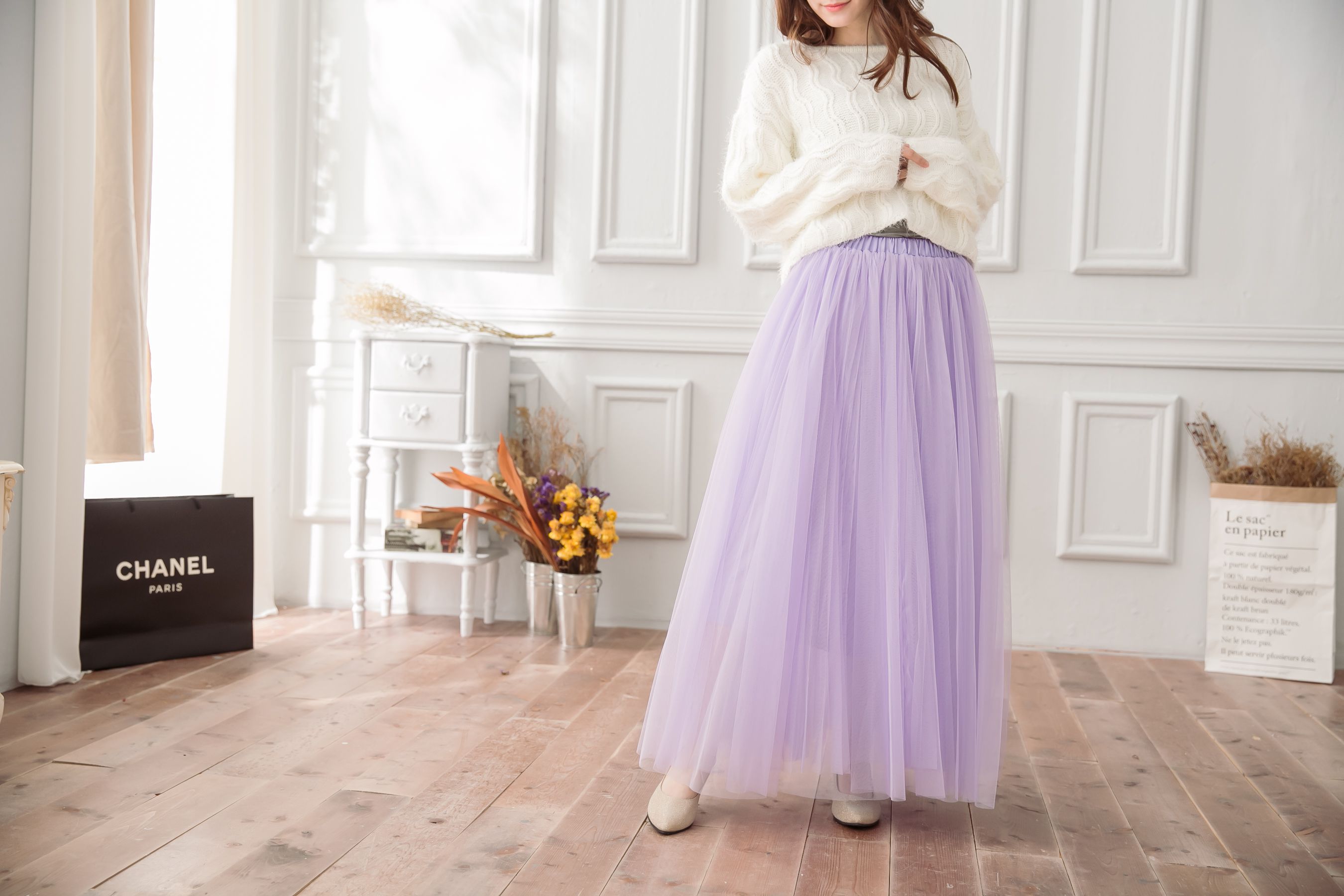 Peachy - 獨家訂製綿柔法式浪漫三層蓬紗裙-三層蓬版-薰衣草紫 (F)