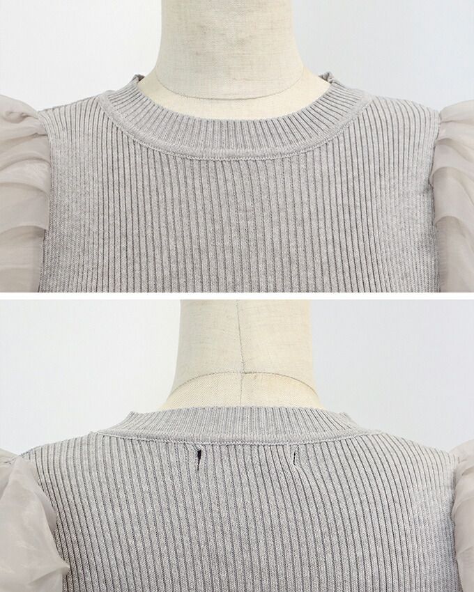 日本 BLUE EAST - 氣質薄紗抓皺長袖上衣-灰