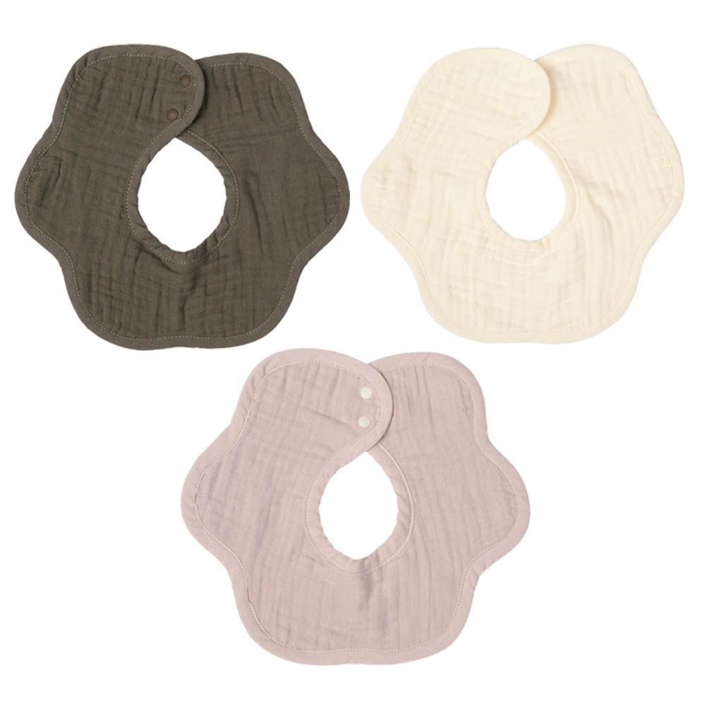 圍兜3件組-花邊 棉紗-粉紅色 (70~95cm)