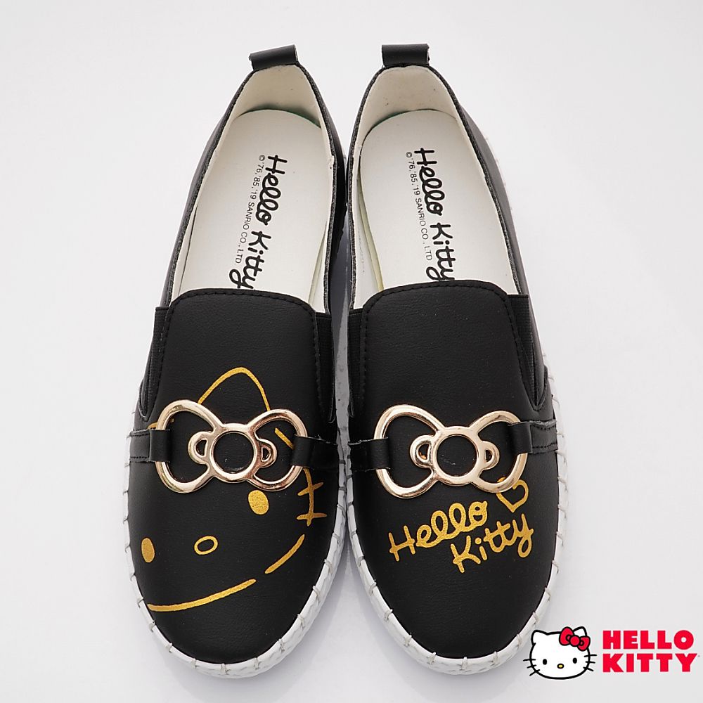 HELLO KITTY - 凱蒂貓皮質不對稱休閒鞋款(大童款)-黑