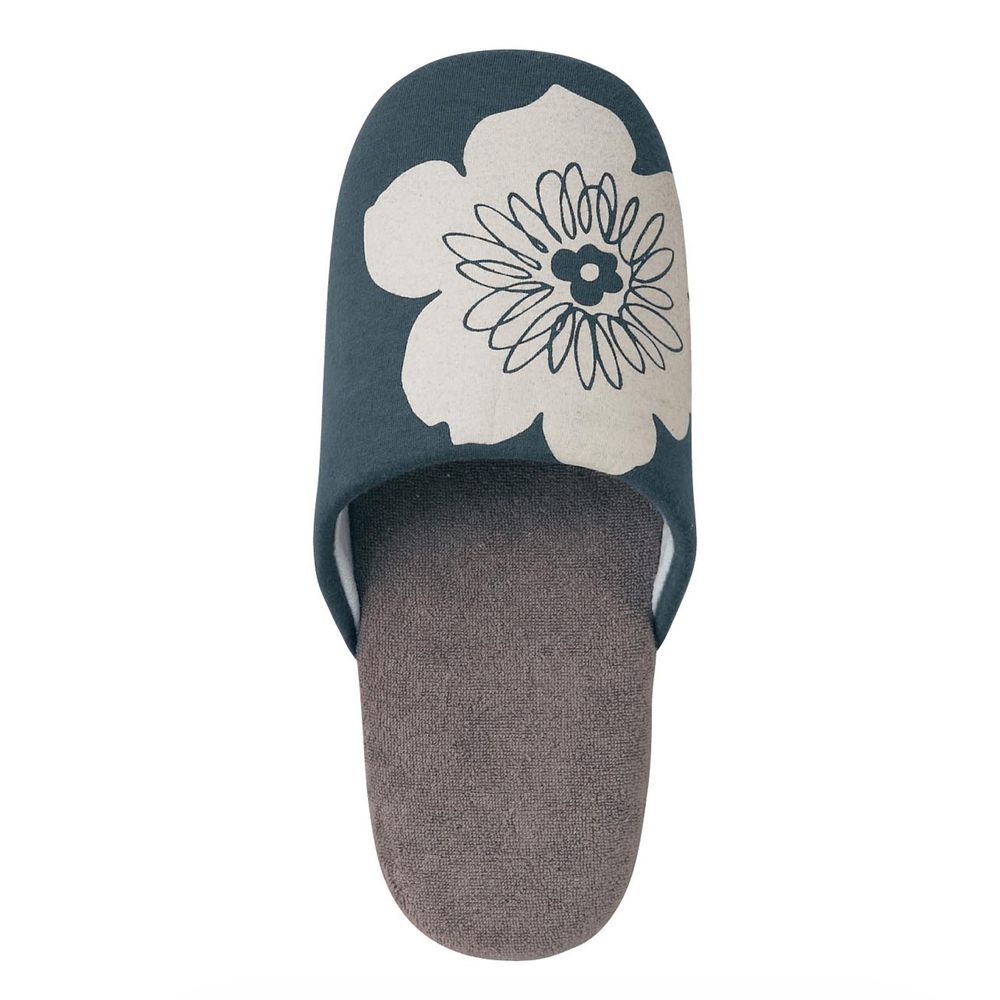 日本千趣會 - 北歐風 印花室內拖鞋-綻放花朵-深灰