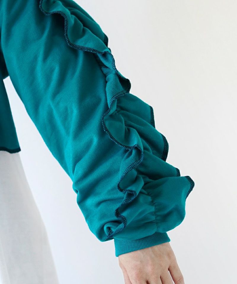 日本 zootie - 2WAY荷葉滾邊綁帶長袖罩衫-寶石藍