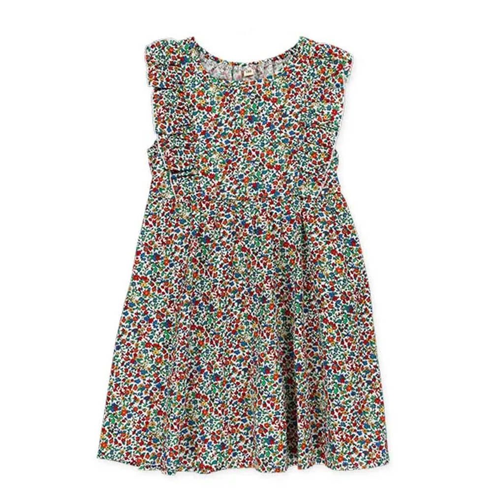 浪漫滿版花卉摺邊無袖洋裝-小碎花-多彩