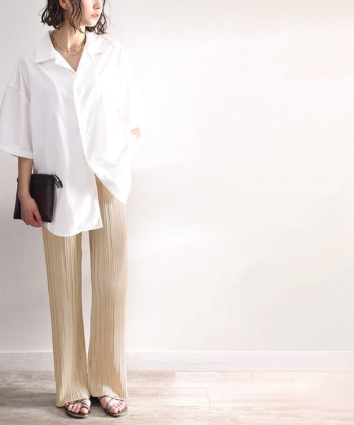 日本 Classical Elf - 光澤感細褶垂墜感長褲-焦糖棕