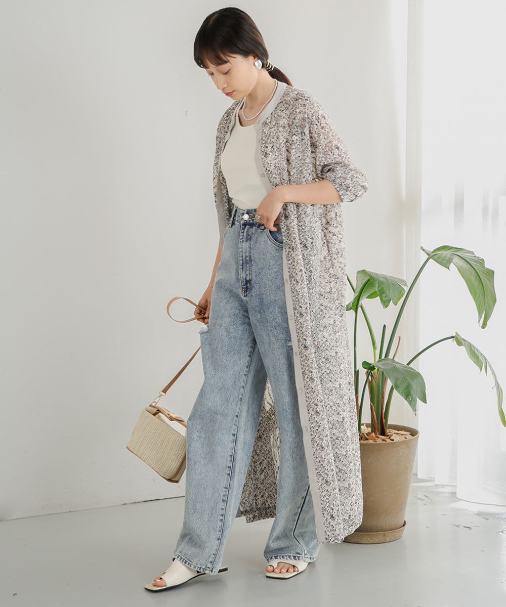 日本 Bab - 文藝浪漫碎花排扣洋裝-石英灰